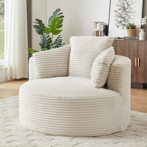 English Elm Compressible Corduroy Round Accent Chair Pocket Spring Cushioned Backrest for Apartments White W2339P461256