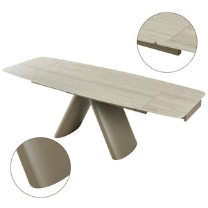 English Elm 1+6 Sintered Stone Extendable Dining Table Seats Six with Steel Base Modern W5630S00008