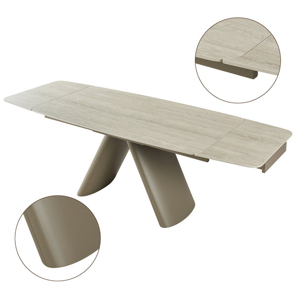 English Elm 1+6 Sintered Stone Extendable Dining Table Seats Six with Steel Base Modern W5630S00008