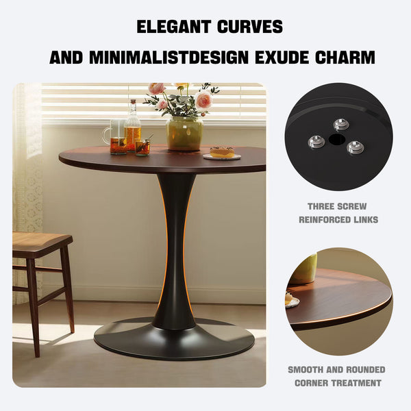 English Elm (walnut Finish) Tulip Pedestal Round Dining Table Mid Century Mdf Top Steel Base W2641P381821