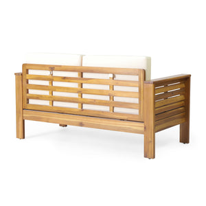 English Elm Christopher Knight Home® - Teak Acacia Wood 4-Piece Outdoor Chat Set with Water-Resistant Cream Cushions, Shutter Slat Design 70692.00-2_70844.00
