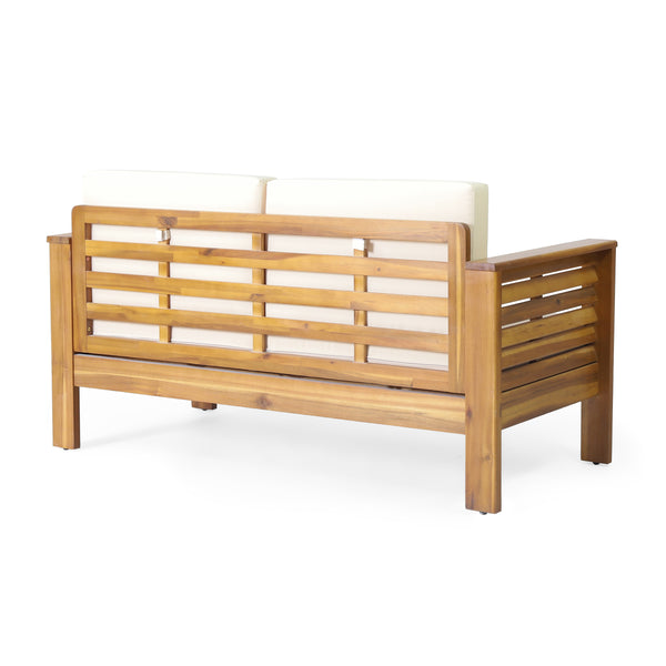 English Elm Christopher Knight Home® - Teak Acacia Wood 4-Piece Outdoor Chat Set with Water-Resistant Cream Cushions, Shutter Slat Design 70692.00-2_70844.00