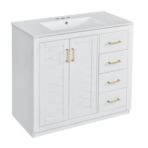 English Elm 72'' Bathroom Vanity With Ceramic Sink - Elegant Solid Wood Freestanding Set With Ample Storage & Soft-Close Doors N710SS00015K