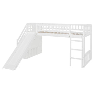 English Elm Stairway Twin Loft Bed with Storage Staircase Slide and Guardrails for Kids White LT000515AAK-1
