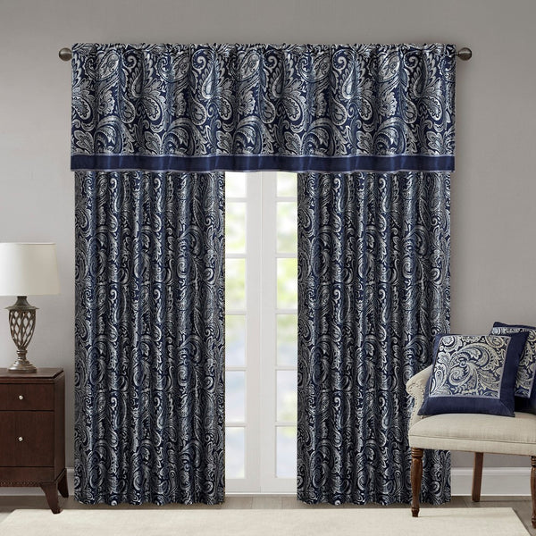 English Elm Jacquard Aubrey Window Curtain Pair with Paisley Weave, Faux Silk Piping, OEKO-TEX Certified Elegance Navy 3.05 L x 10.24 W x 11.42 H B03598176