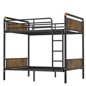 English Elm Twin XL Industrial Metal Bunk Bed with Rustic Wood Accents, Detachable Twin XL Stackable Design, 300lb Capacity W2580P285206