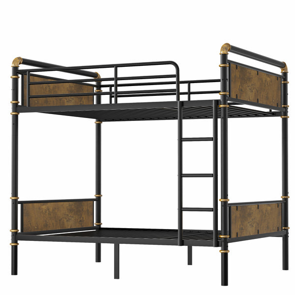 English Elm Twin XL Industrial Metal Bunk Bed with Rustic Wood Accents, Detachable Twin XL Stackable Design, 300lb Capacity W2580P285206