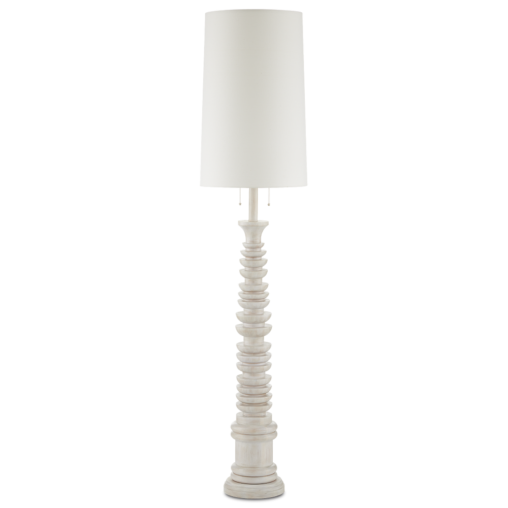 Malayan White Floor Lamp – Elegant Bohemian Design with Fluted Rubber Wood Base & Off-White Linen Shade