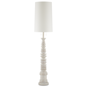 Malayan White Floor Lamp – Elegant Bohemian Design with Fluted Rubber Wood Base & Off-White Linen Shade