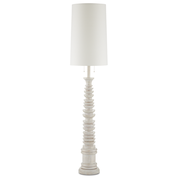 Malayan White Floor Lamp – Elegant Bohemian Design with Fluted Rubber Wood Base & Off-White Linen Shade