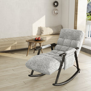 English Elm 42"l Folding Rocking Chair Iron Frame Cushioned High Back Adjustable Footrest Lounge Grey W1669P163321