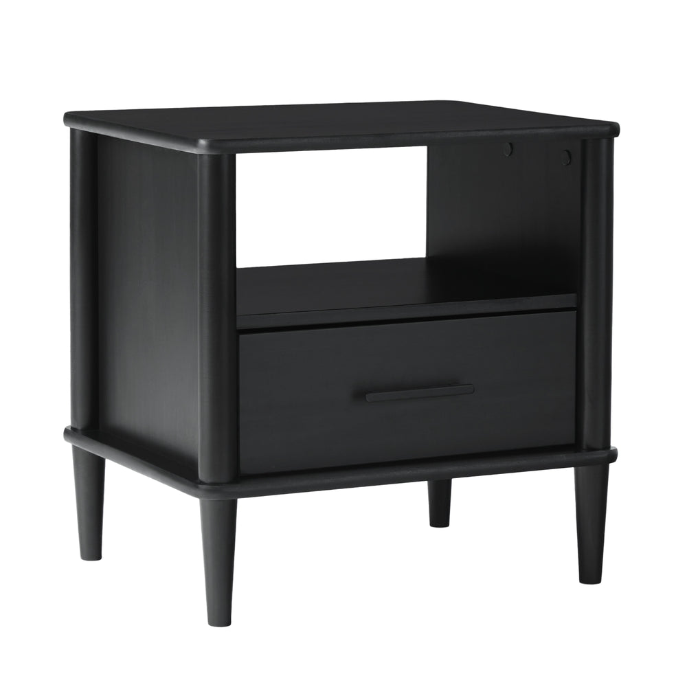 English Elm Walker Edison - Transitional Solid Pine Spindle Nightstand with Drawer and Open Cubby, Minimalist Handles, Low-Profile Black 26 L x 18.75 W x 5.5 H B185P168937