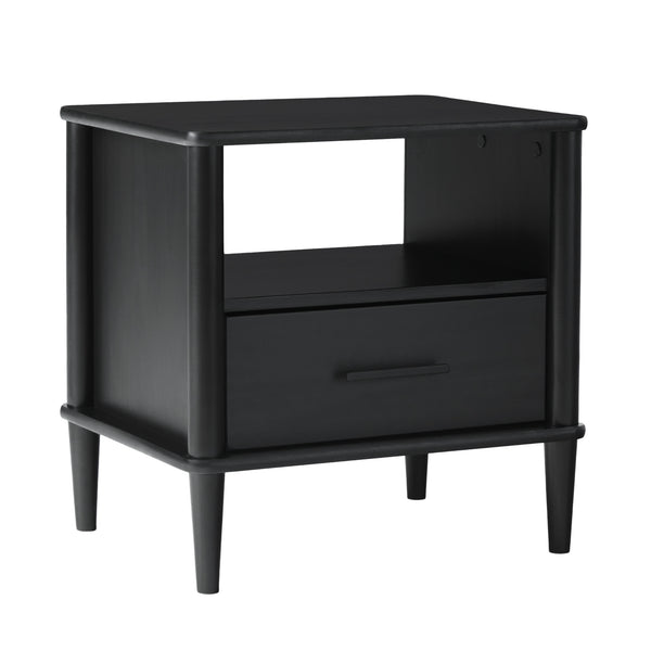 English Elm Walker Edison - Transitional Solid Pine Spindle Nightstand with Drawer and Open Cubby, Minimalist Handles, Low-Profile Black 26 L x 18.75 W x 5.5 H B185P168937