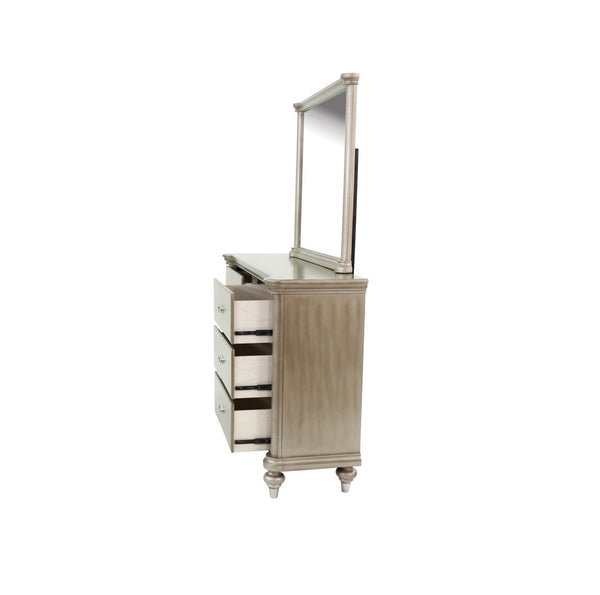 English Elm Luxury Modern Antique Silver Champagne Dresser with Mirror — 64" 6-Drawer Glam Storage for Bedroom Decor B011S01153