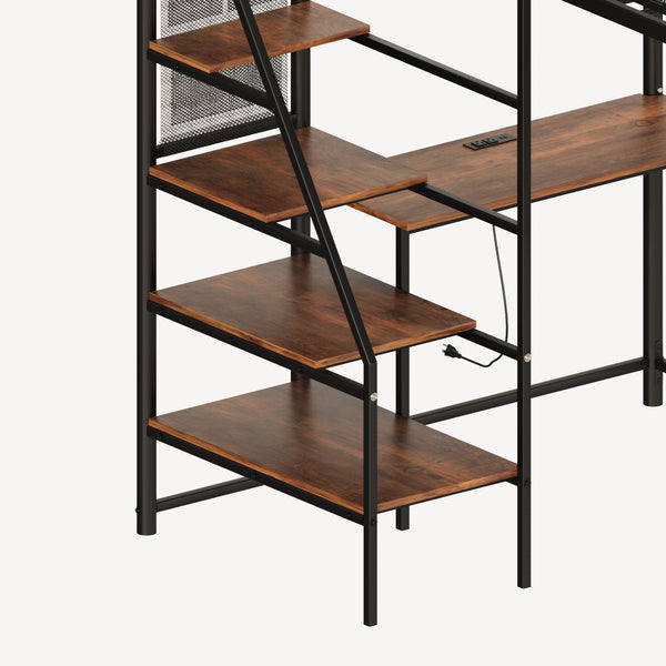English Elm Black Metal Loft Bed with Built-in Desk Rgb Led Lighting and Charging Station Black W1671S00006