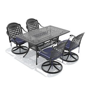 English Elm 5-piece Cast Aluminum Outdoor Dining Set with Swivel Chairs and Carved Patio Table W1710S00351