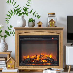 English Elm 26 Inch Slim Electric Fireplace Insert with Log Set Realistic Flame and Remote Timer W1769P345278
