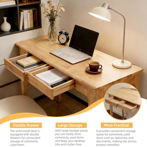 English Elm Solid Wood Mid-century Writing Desk with Two Drawers for Home Office or Bedroom W3204P445617