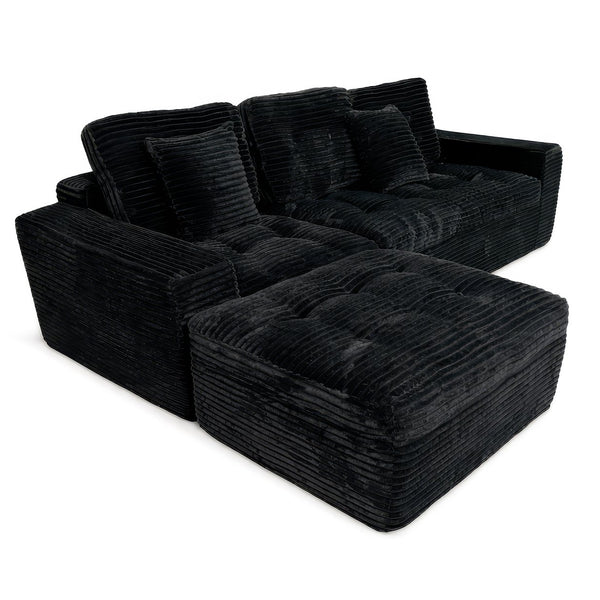 English Elm Modular Cloud Sectional with Ottoman Faux Fur Velvet Deep Foam Living Room Sofa W5502S00009
