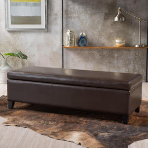 English Elm Christopher Knight Home® - HARTFORD Storage Ottoman Bench with Hidden Flip-Top Storage, Bonded Leather Upholstery, Sturdy Hardwood Frame Chocolate 73766.00PU