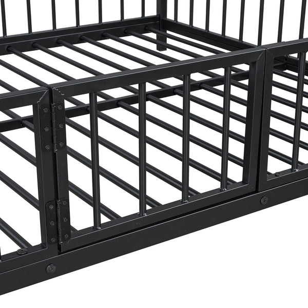 English Elm Full Full over Full Metal Bunk Bed with Slide, Interchangeable Stairs, Gate & Safety Guardrails for Kids Black SF000170AAB