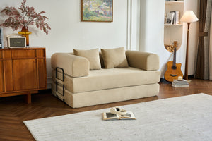 English Elm 59'' Corduroy Convertible Floor Sofa Sleeper with Bolster Pillow for Small Spaces Beige W3434P406618