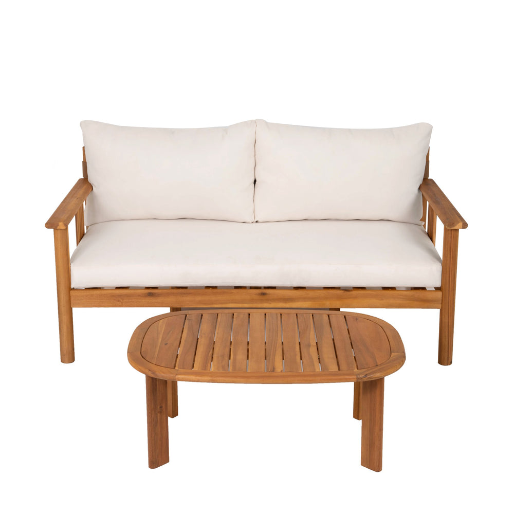 English Elm Patio Loveseat and Coffee Table Set Acacia Wood Textilene Mesh Outdoor Bistro N776P369381W