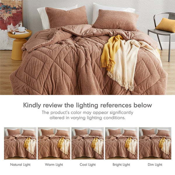 JLA Home Comfort Spaces - Double Double Diamond quilted teddy comforter set - plush microfiber reverse, Oeko-Tex certified cozy luxury Brown AM10-0273