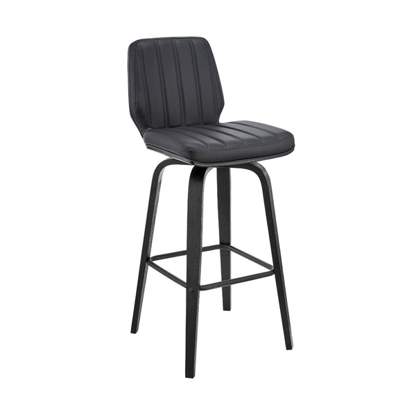 English Elm Quorin 30" Swivel Bar Stool In Gray Faux Leather With Black Wood Legs – Modern Comfort & Style Upgrade B2736P268621-GIGA