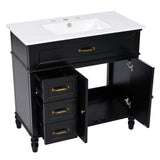 English Elm 36" Bathroom Vanity With Sink, Black Bathroom Cabinet With Drawers, Solid Frame and Mdf Board, One Package