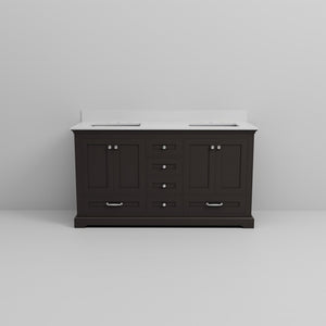 English Elm Espresso 60" Double Bath Vanity with White Quartz Top, Solid Wood Frame, Soft-Close Drawers, Storage B2731P258254