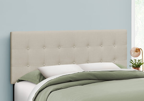English Elm Bed, Button-Tufted Upholstered Headboard for Queen Bed with Solid Wood Frame and Linen Look Fabric Beige 65 L x 24 W x 4 H B2710P219557