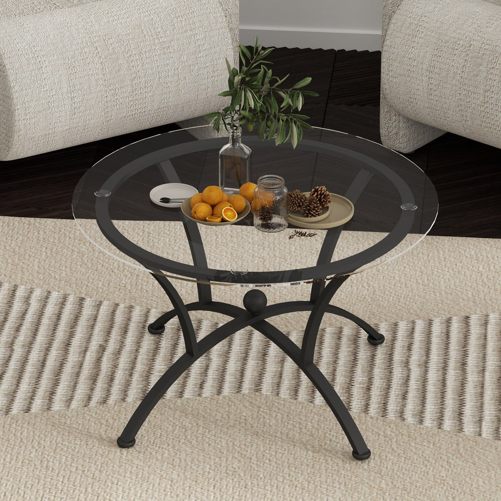 English Elm 3 Piece Tempered Glass Coffee Table Set – Rustic Black End Tables For Stylish Living Room Décor W2167P221147