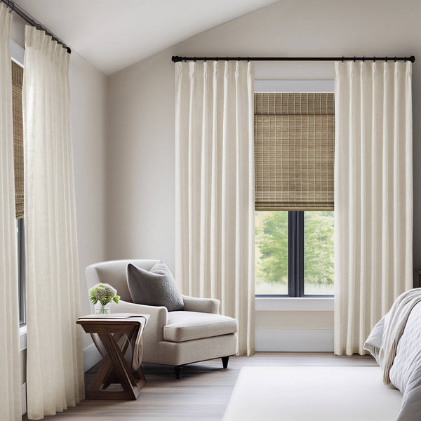 English Elm 2-piece Pinch Pleat Poly Linen Curtain Panels Tailored Formal Drape for Any Room Ivory B035P482983