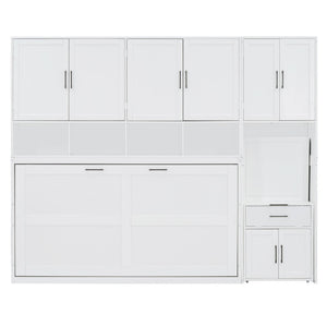 English Elm Twin Murphy Wall Bed with Integrated Closet Drawers and Desk for Studio Spaces White LP000595AAK-2