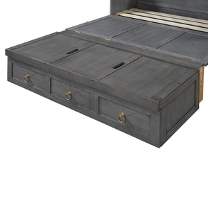 English Elm Full Size Murphy Bed Cabinet with Usb Charging Drawer and Pine Wood Frame Gray LP000427AAE