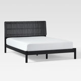 Slatted Headboard Mid-Century Modern Solid Wood Queen Bed Black CALB5CBL Walker Edison