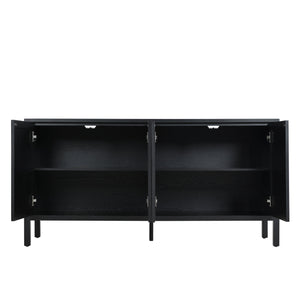 English Elm Stylish Geometric Circle Door Sideboard Cabinet with MDF Solid Wood Legs Adjustable Shelves Black W2696P256250