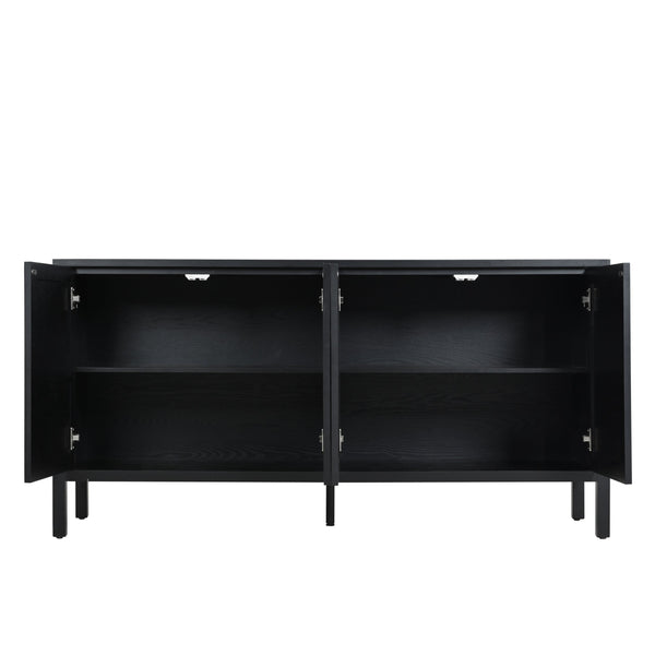 English Elm Stylish Geometric Circle Door Sideboard Cabinet with MDF Solid Wood Legs Adjustable Shelves Black W2696P256250
