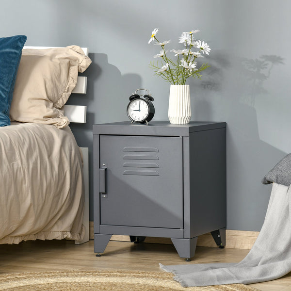 English Elm Homcom Industrial Steel Side Table with Louvered Door and Adjustable Shelf for Living Room W2225P229488