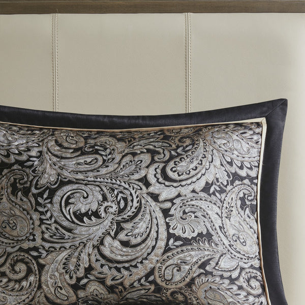 English Elm 5 Piece Aubrey Reversible Jacquard Bedspread Set King with Paisley Motif, Gold Sheen, Quilted Elegance Black 22.83 L x 18.11 W x 8.27 H B03597642