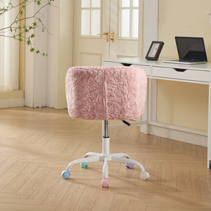English Elm A&A Plush Faux Fur Office Chair with Ergonomic Wrap Back, Breathable No-Shed Seat and Stable Base Pink W1143P324153