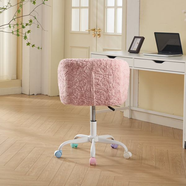 English Elm A&A Plush Faux Fur Office Chair with Ergonomic Wrap Back, Stable Metal Base, Breathable, Cute Wheels Pink W1143P324153