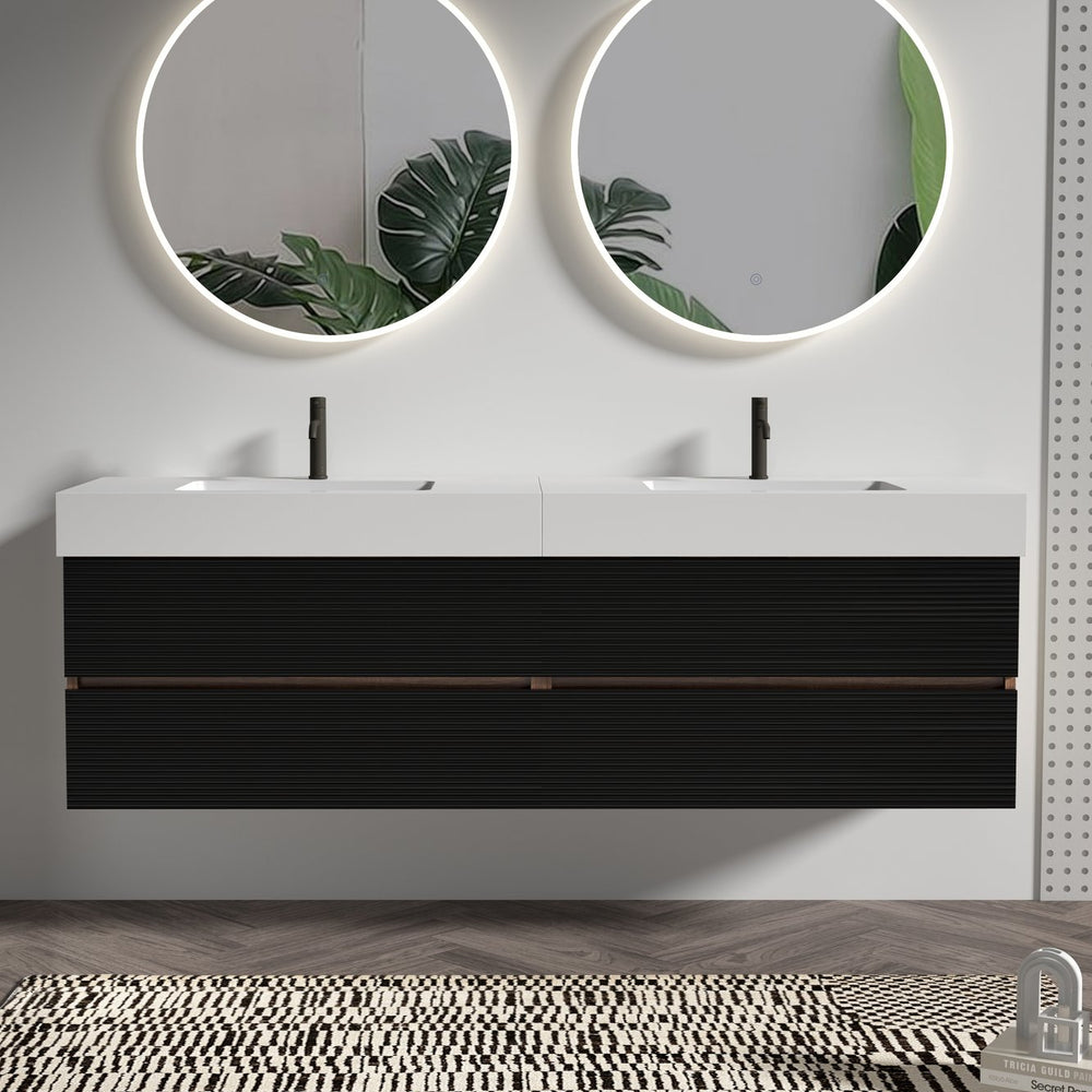 English Elm Galan 72 Inch Double Sink Vanity Fluted Wood Quartz Top Freestanding Bathroom Cabinet W1865S00172
