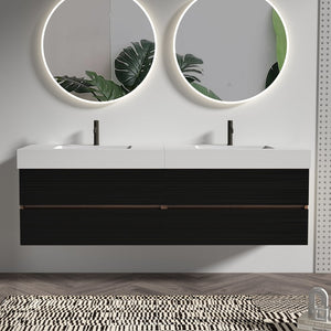 English Elm Galan 72 Inch Double Sink Vanity Fluted Wood Quartz Top Freestanding Bathroom Cabinet W1865S00172