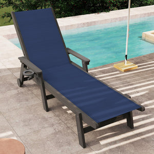 English Elm Lounge Outdoor Hdpe Reclining Chaise with Teslin Fabric Seat Wheels and Cup Holder Navy Blue W1859P494794