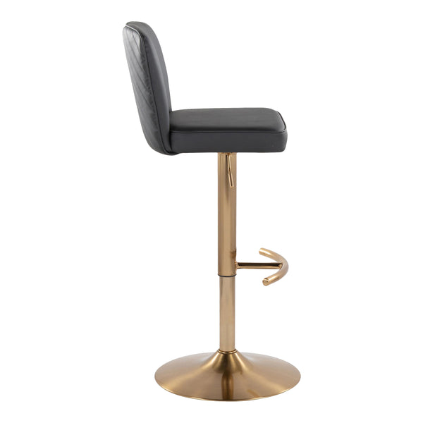 English Elm Henry Adjustable Barstool Set Of 2 - Modern Gold Metal & Black Faux Leather With Swivel Comfort B202S00939