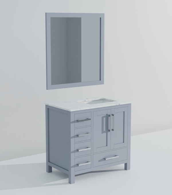 English Elm Dark Grey Bath Vanity Set With Carrara Marble Top, Soft-Close Drawers, And Coordinating Mirror B2731S00684