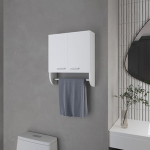 English Elm Goodyear Melamine Medicine Cabinet with Towel Bar, 2 Doors 2 Shelves, Moisture-Resistant White, Compact Wall Organizer B128P237152