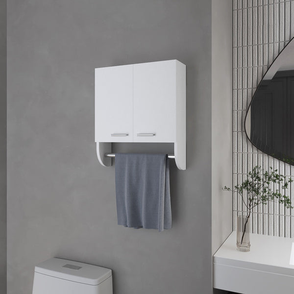 English Elm Goodyear Melamine Medicine Cabinet with Towel Bar, 2 Doors 2 Shelves, Moisture-Resistant White, Compact Wall Organizer B128P237152